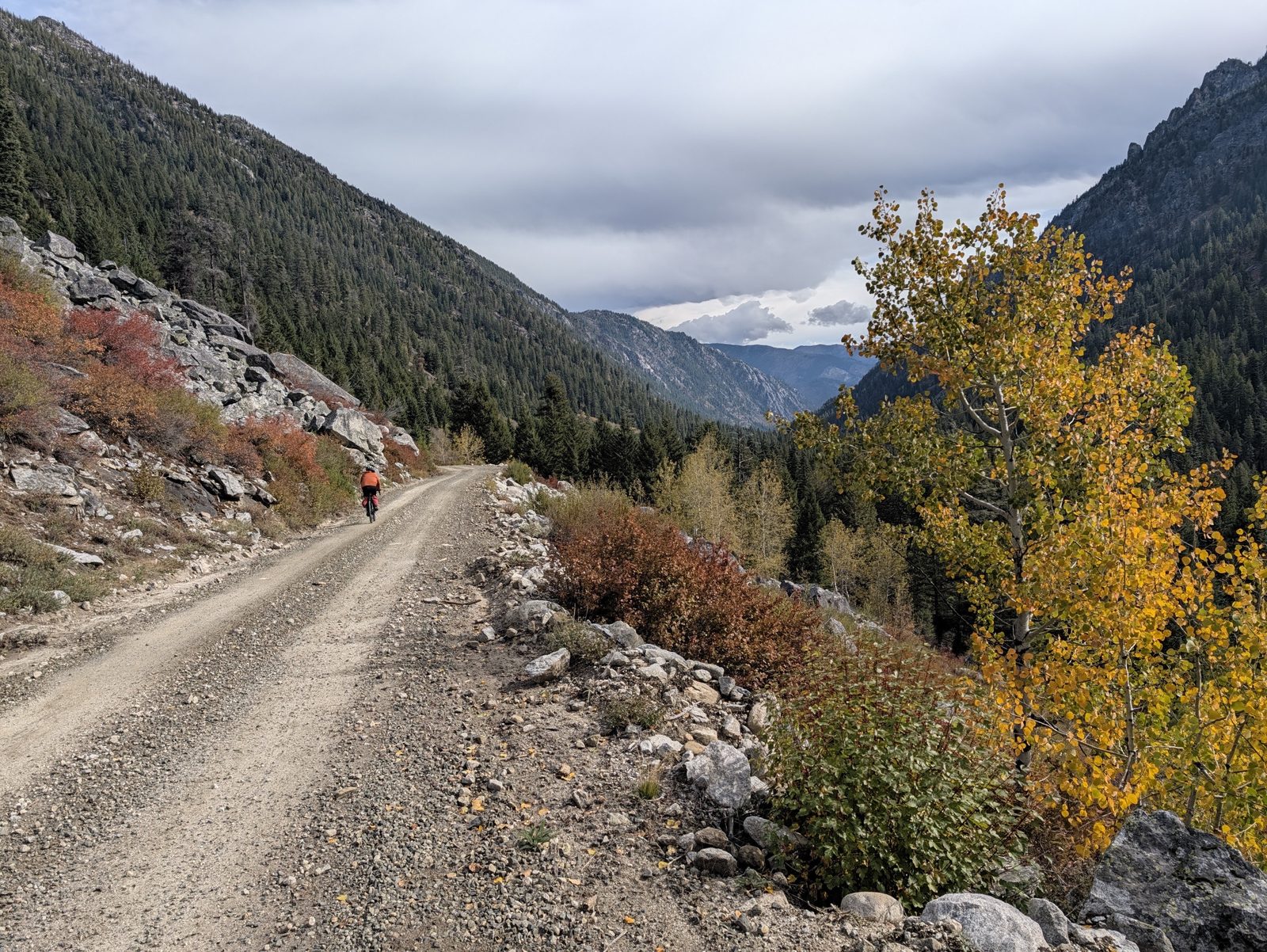 Descending Lick Creek Road through fall colors
