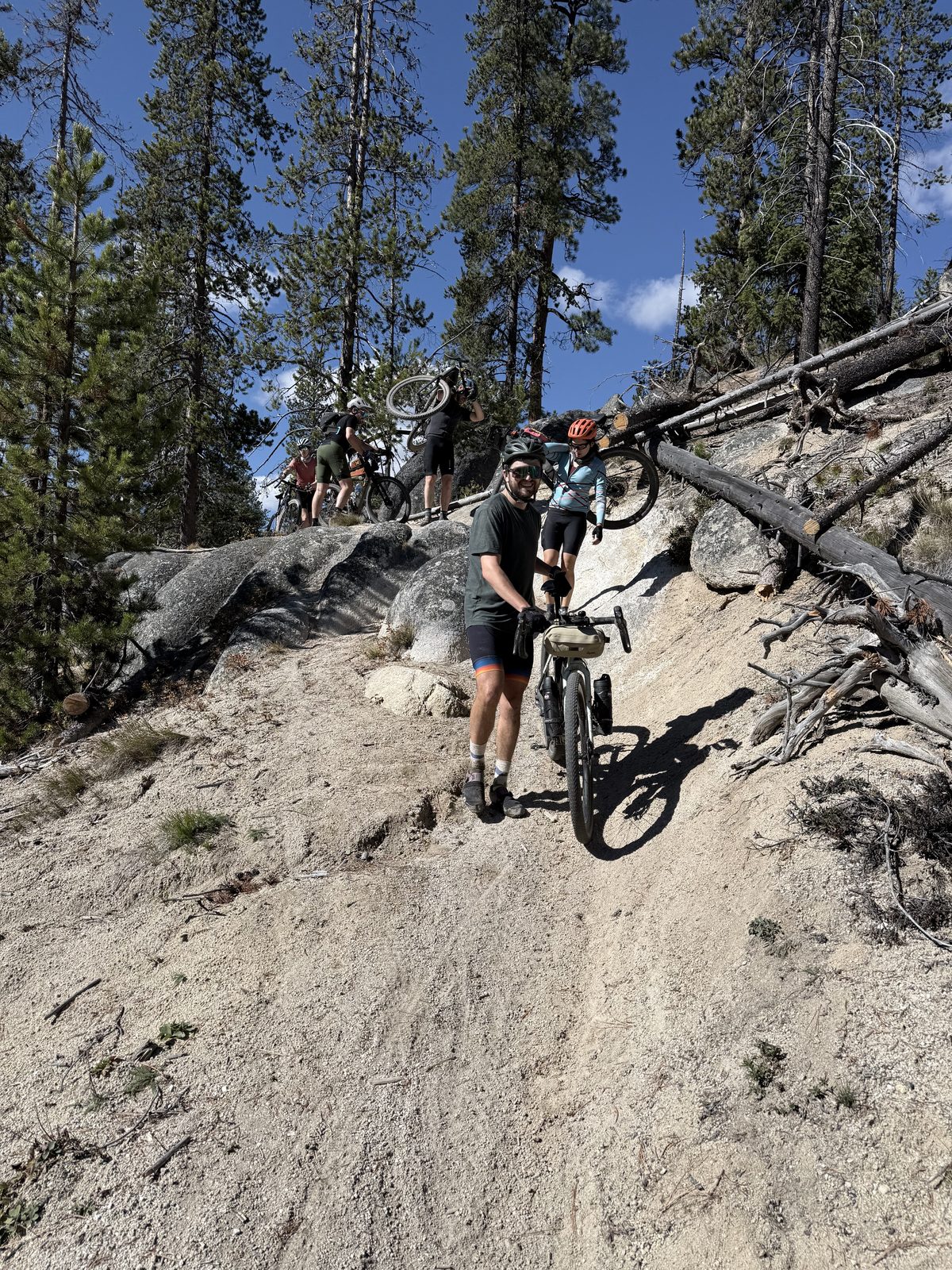 Hike-a-bike on a rocky trail